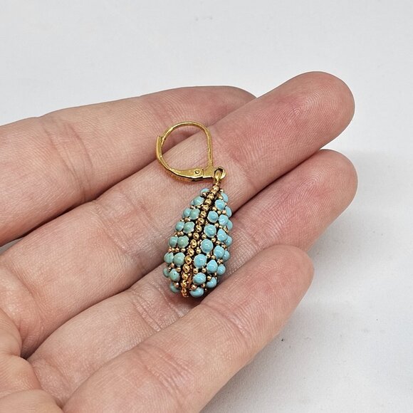 Joan Rivers Faux Turquoise Encrusted Egg Lever Back Pierced Earrings Teardrop - Picture 4 of 12